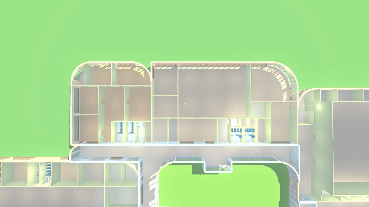 Top view: the restrooms laid out to the norms