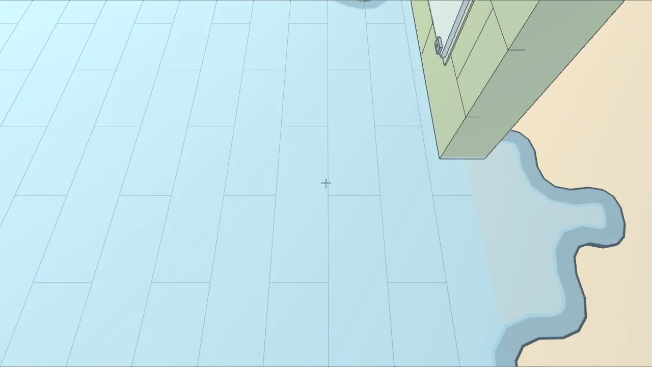 A flood in the restroom. The water reached the wall and stopped