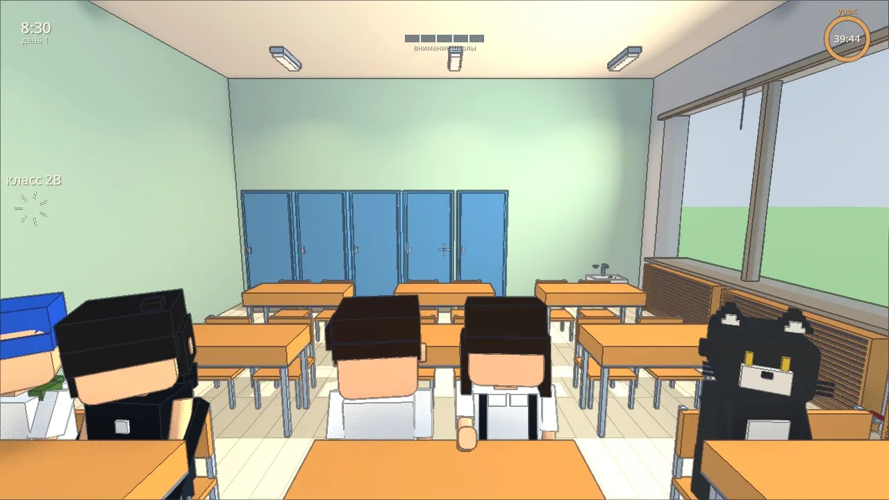 The cat at a desk. On the right, in black