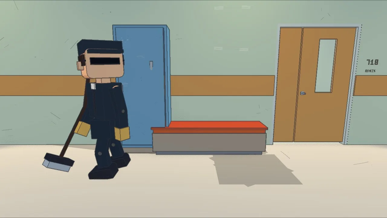 August 30, 17:33: the janitor with a mop by his own cupboard in the hall. Ten minutes later the fix went into a commit
