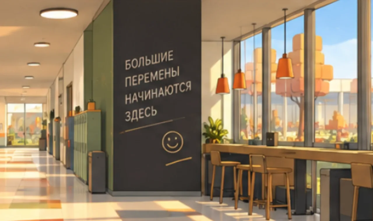 September 20, morning. The corridor reference I brought: lettering across the whole wall and a smiley. A ChatGPT image