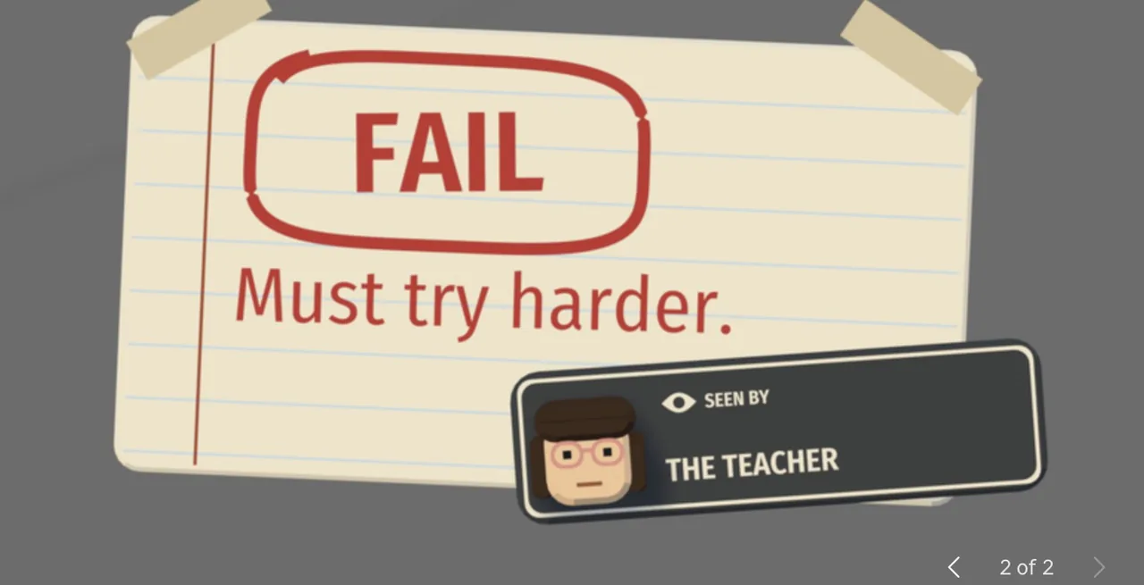 The teacher's note for a failure: "Must try harder."