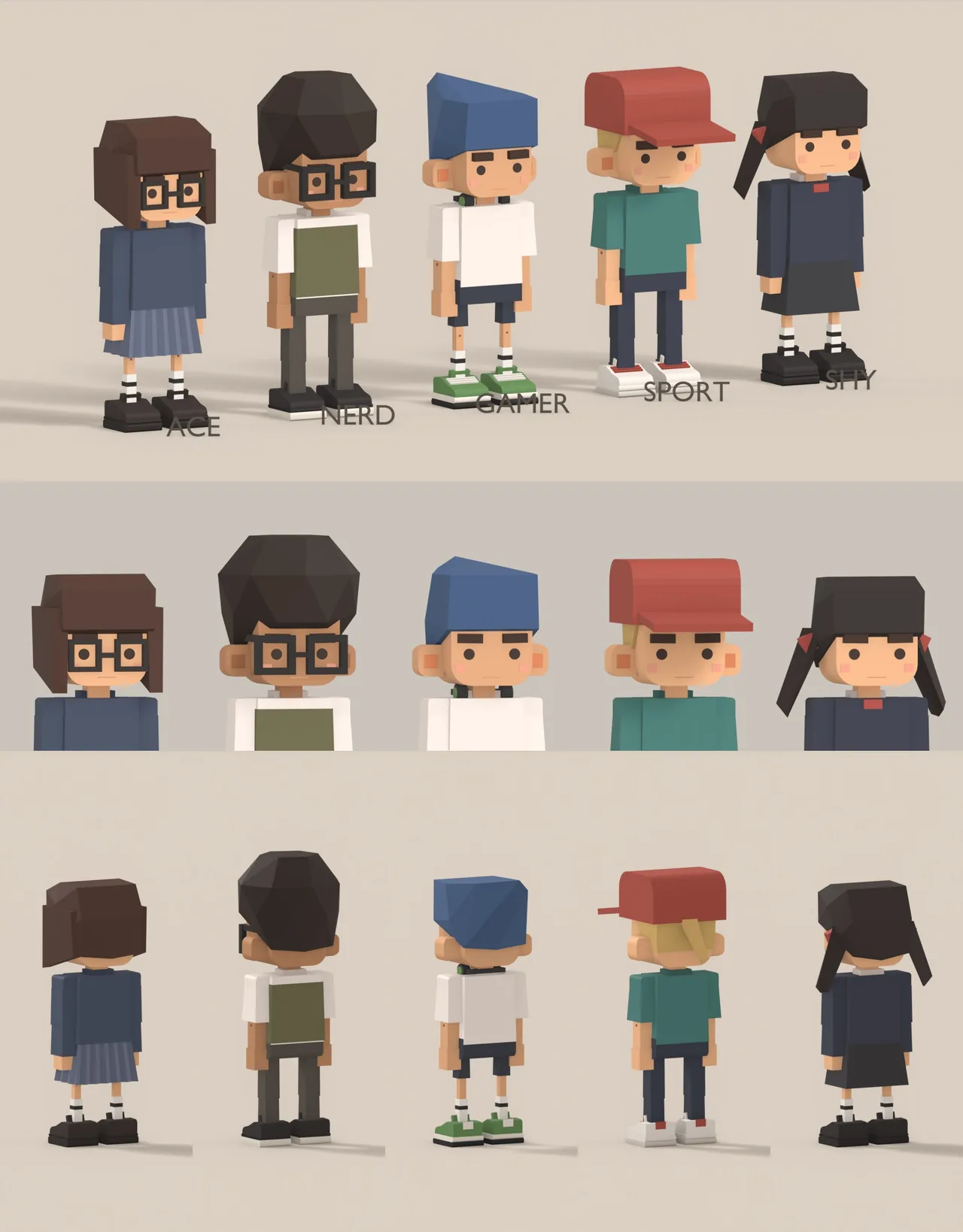 Types made on the template: the straight-A girl, the nerd, the gamer, the sporty girl, the quiet one