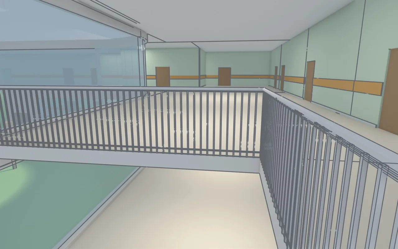 The second-floor corridor of the west wing